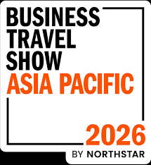 Business Travel Show Asia Pacific 2026 logo with black and orange text on a light gray background.