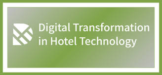 Digital Transformation in Hotel Technology banner with green gradient background and white text.