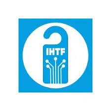 IHTF logo with a white door hanger icon and circuit design on a blue background.