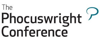 The Phocuswright Conference logo with black text and teal speech bubble icon.