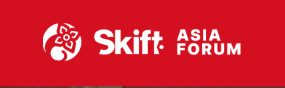 Skift Asia Forum logo in white text with a globe icon on a red background.