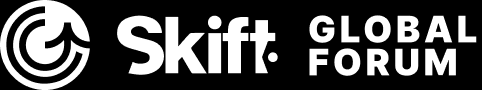 Skift Global Forum logo with white text and circular icon on a black background.