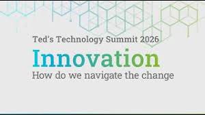 Ted’s Technology Summit 2026 banner with “Innovation” and subtitle about navigating change on a geometric background.