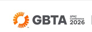 GBTA APAC Conference 2026 logo featuring an orange circular sunburst icon next to the bold gray letters “GBTA.” To the right, smaller gray text reads “APAC Conference 2026” on a light gray background.