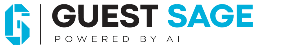 GuestSage and Onyx CenterSource partner logos, representing their integration for automated agency commission settlement. Caption